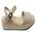 Via Paula Silvia Womens Brazilian Comfort Leather Platform Sandals Off White 7 AUS or 38 EUR