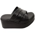 Via Paula Ginza Womens Brazilian Leather Platform Slides Sandals Black 7 AUS or 38 EUR