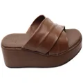 Via Paula Ginza Womens Brazilian Leather Platform Slides Sandals Brown 6 AUS or 37 EUR