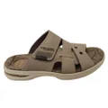 Pegada Islander Mens Comfortable Leather Slides Sandals Made In Brazil Taupe 9 AUS or 43 EUR
