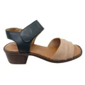 Balatore Laura Womens Comfortable Brazilian Leather Low Heel Sandals Navy/Beige 7 AUS or 38 EUR