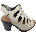 Balatore Cecillia Womens Comfort Brazilian Leather Mid Heel Sandals Off White 7 AUS or 38 EUR