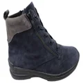 Caprice Nina Womens Extra Wide Leather Suede Lace Up Ankle Boots Navy 8 AUS or 39 EUR