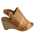 Orizonte Posy Womens European Leather Comfortable Wedge Sandals Tan 10 AUS or 41 EUR