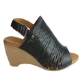 Orizonte Posy Womens European Leather Comfortable Wedge Sandals Black 10 AUS or 41 EUR