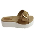 Pegada Lea Womens Cushioned Leather Sandals Slides Made In Brazil Tan 10 AUS or 41 EUR