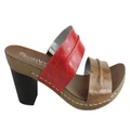 Andacco Vincenza Womens Leather Mid Heel Sandals Slides Made In Brazil Red Multi 11 AUS or 42 EUR