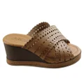 New Face Tory Womens Leather Wedge Slides Sandals Made In Brazil Tan 9 AUS or 40 EUR
