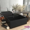 vidaXL Luxury Basin Overflow Square Matt Black 41x41 cm Ceramic