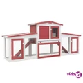 vidaXL Outdoor Large Rabbit Hutch Red and White 204x45x85 cm Wood
