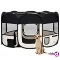 vidaXL Foldable Dog Playpen with Carrying Bag Black 145x145x61 cm