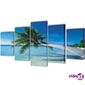 vidaXL Canvas Wall Print Set Sand Beach with Palm Tree 200 x 100 cm