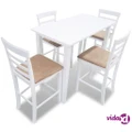 vidaXL White Wooden Bar Table and 4 Bar Chairs Set