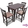 vidaXL Brown Wooden Bar Table and 4 Bar Chairs Set