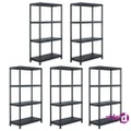 vidaXL Storage Shelf Racks 5 pcs Black 60x30x138 cm Plastic