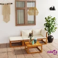 vidaXL 4 Piece Garden Lounge Set with Cushion Cream Solid Acacia Wood