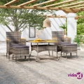 vidaXL 5 Piece Garden Dining Set Poly Rattan & Solid Acacia Wood Grey