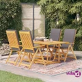 vidaXL 5 Piece Garden Dining Set with Grey Cushions Solid Teak Wood