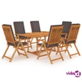 vidaXL 7 Piece Garden Dining Set with Grey Cushions Solid Teak Wood