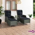 vidaXL 3 Piece Garden Lounge Set with Cushions Poly Rattan Light Grey
