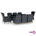 vidaXL 9 Piece Outdoor Dining Set with Cushions Poly Rattan Dark Grey
