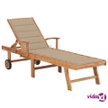 vidaXL Sun Lounger with Beige Cushion Solid Teak Wood