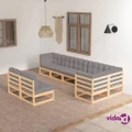 vidaXL 8 Piece Garden Lounge Set with Cushions Solid Pinewood