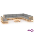 vidaXL 11 Piece Garden Lounge Set with Cushions Solid Pinewood