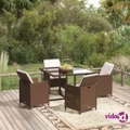 vidaXL 5 Piece Garden Dining Set with Cushions Poly Rattan Brown