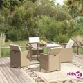 vidaXL 5 Piece Garden Dining Set with Cushions Poly Rattan Beige