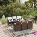 vidaXL 7 Piece Garden Dining Set with Cushions Poly Rattan Brown