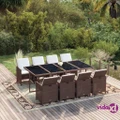 vidaXL 9 Piece Garden Dining Set with Cushions Poly Rattan Brown