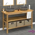 vidaXL Bathroom Vanity Cabinet with River Stone Sinks Solid Wood Teak