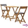 vidaXL 3 Piece Folding Bistro Set with Cushions Solid Acacia Wood