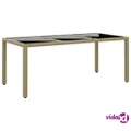 vidaXL Garden Table 190x90x75 cm Tempered Glass and Poly Rattan Beige