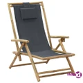 vidaXL Reclining Relaxing Chair Dark Grey Bamboo and Fabric