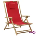 vidaXL Reclining Relaxing Chair Red Bamboo and Fabric