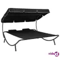 vidaXL Outdoor Lounge Bed with Canopy and Pillows Black