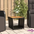 vidaXL Tea Table with Wooden Top Black Poly Rattan&Solid Wood Acacia