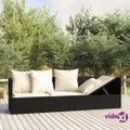 vidaXL Outdoor Lounge Bed with Cushions Black Poly Rattan