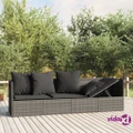 vidaXL Outdoor Lounge Bed with Cushions Grey Poly Rattan