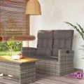 vidaXL Reclining Garden Bench with Cushions Grey 118 cm Poly rattan