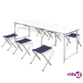 vidaXL Foldable Camping Table Set with 6 Stools Height Adjustable 180 x 60 cm