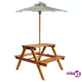 vidaXL Kids Picnic Table with Parasol 79x90x60 cm Solid Acacia Wood