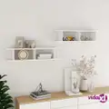 vidaXL Wall Shelves 2 pcs High Gloss White 90x18x20 cm Engineered Wood