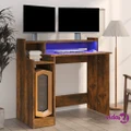 vidaXL Desk with LED Lights Smoked Oak 97x45x90 cm Engineered Wood