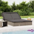 vidaXL 2-Person Sunbed with Foldable Roof Grey 213x118x97 cm Poly Rattan