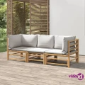 vidaXL 3 Piece Garden Lounge Set with Light Grey Cushions Bamboo