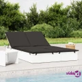 vidaXL 2-Person Sunbed with Cushions White Poly Rattan