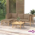 vidaXL 5 Piece Garden Lounge Set with Taupe Cushions Bamboo